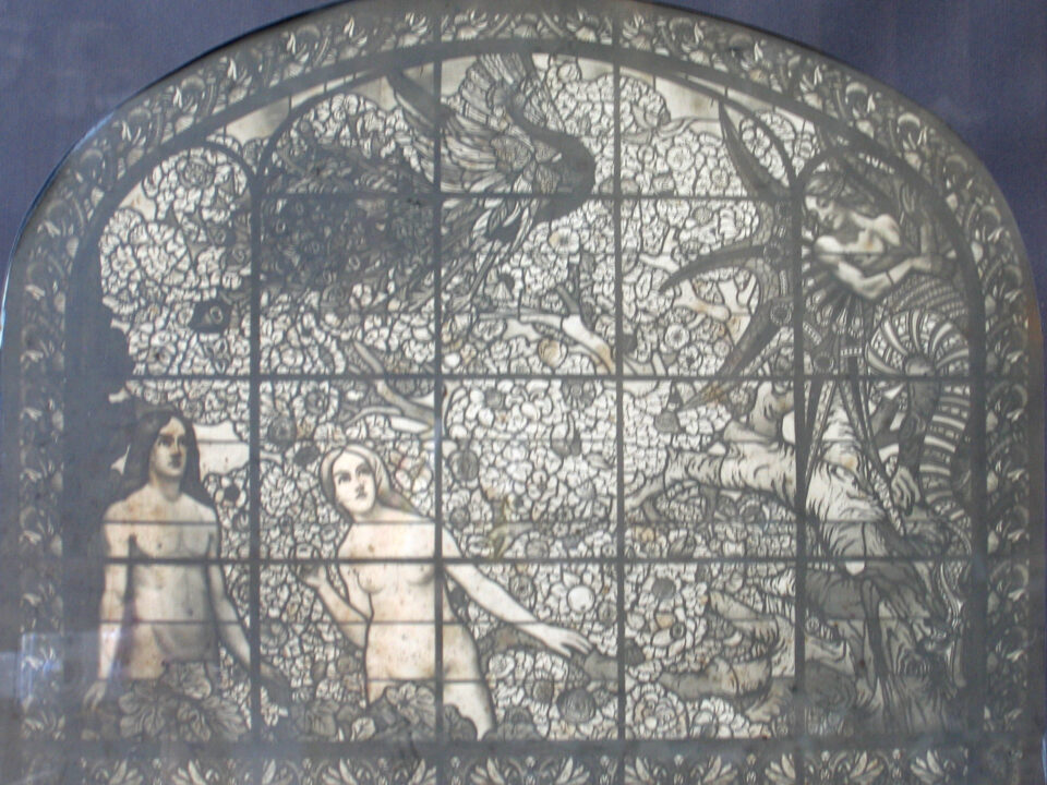 création vitraux Adam et Eve exposition universelle 1900